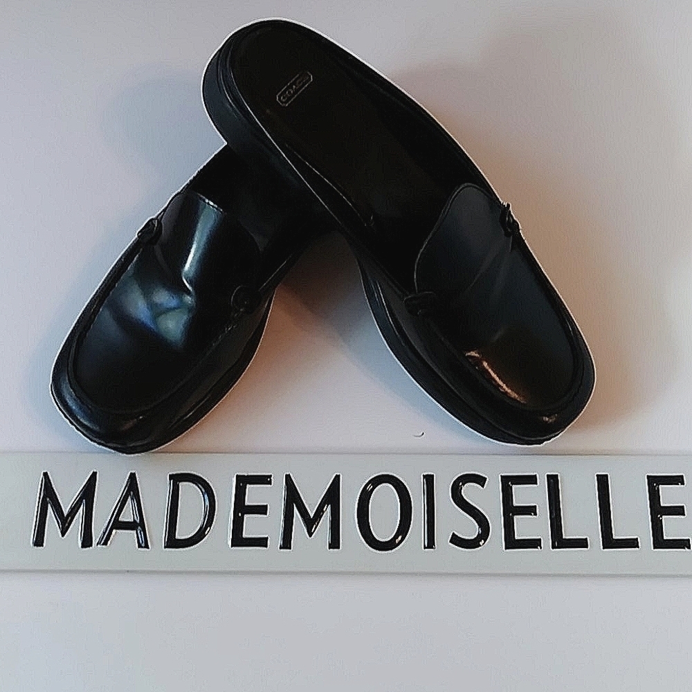 Coach Italian Black Leather Slip-On flat/Mules